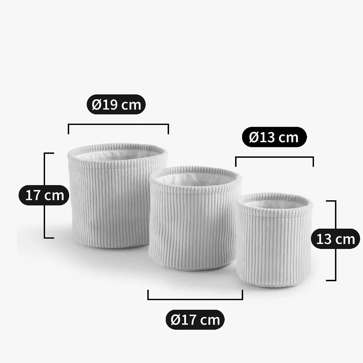 Set of 3 Veloudo Corduroy Round Baskets – image 4
