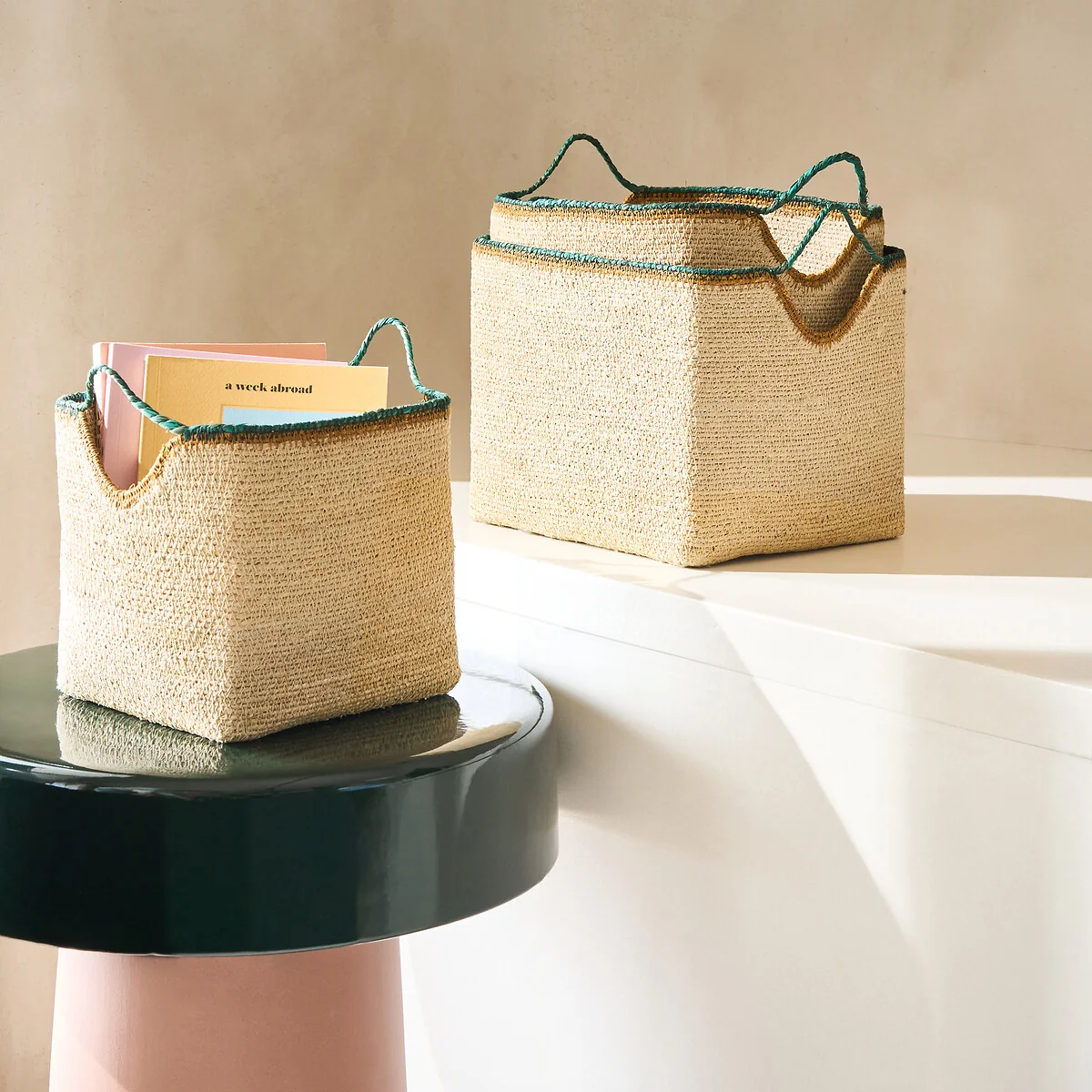 Set of 3 Kotum Baskets with Coloured Edges and Trim – image 2