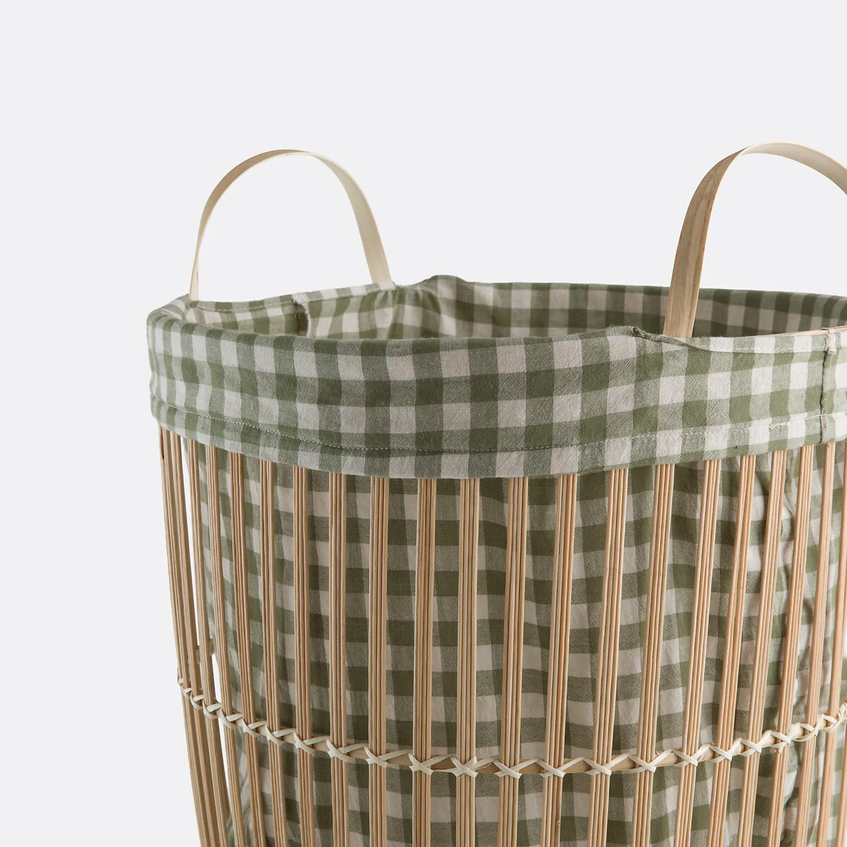 Monoa Gingham Print Lined Bamboo Laundry Basket – image 3