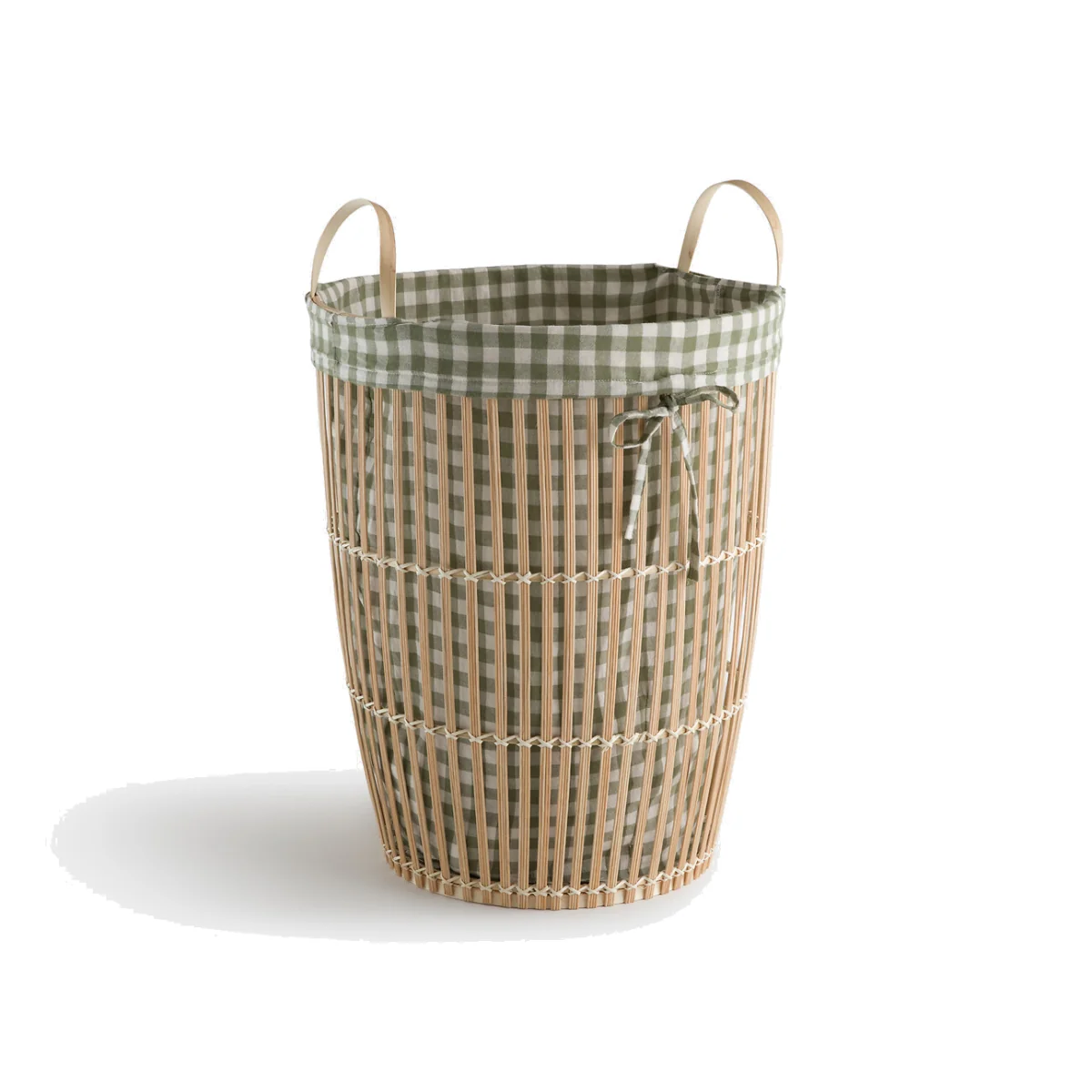 Monoa Gingham Print Lined Bamboo Laundry Basket – image 1