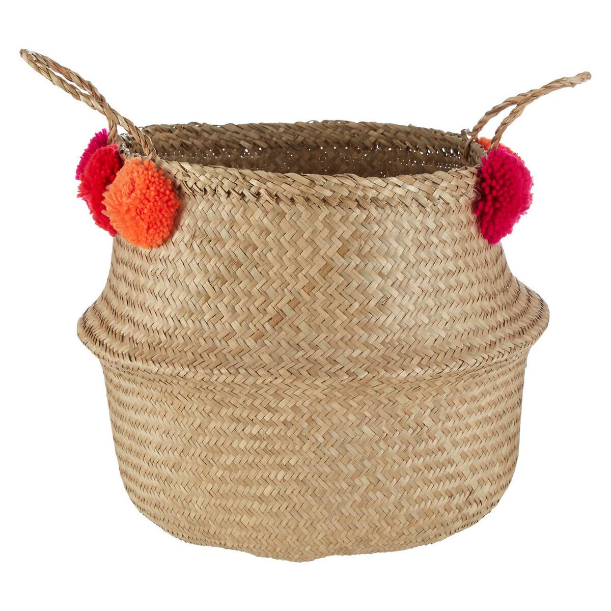 Medium Seagrass Basket with Pom Poms – image 2