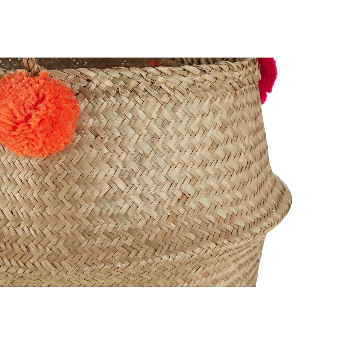 Medium Seagrass Basket with Pom Poms – image 3