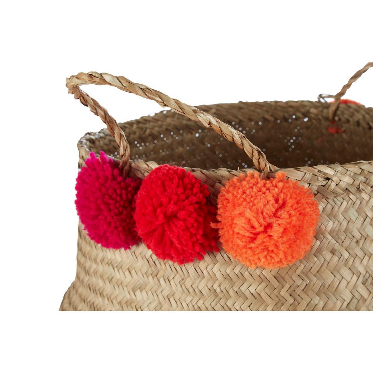 Medium Seagrass Basket with Pom Poms – image 4