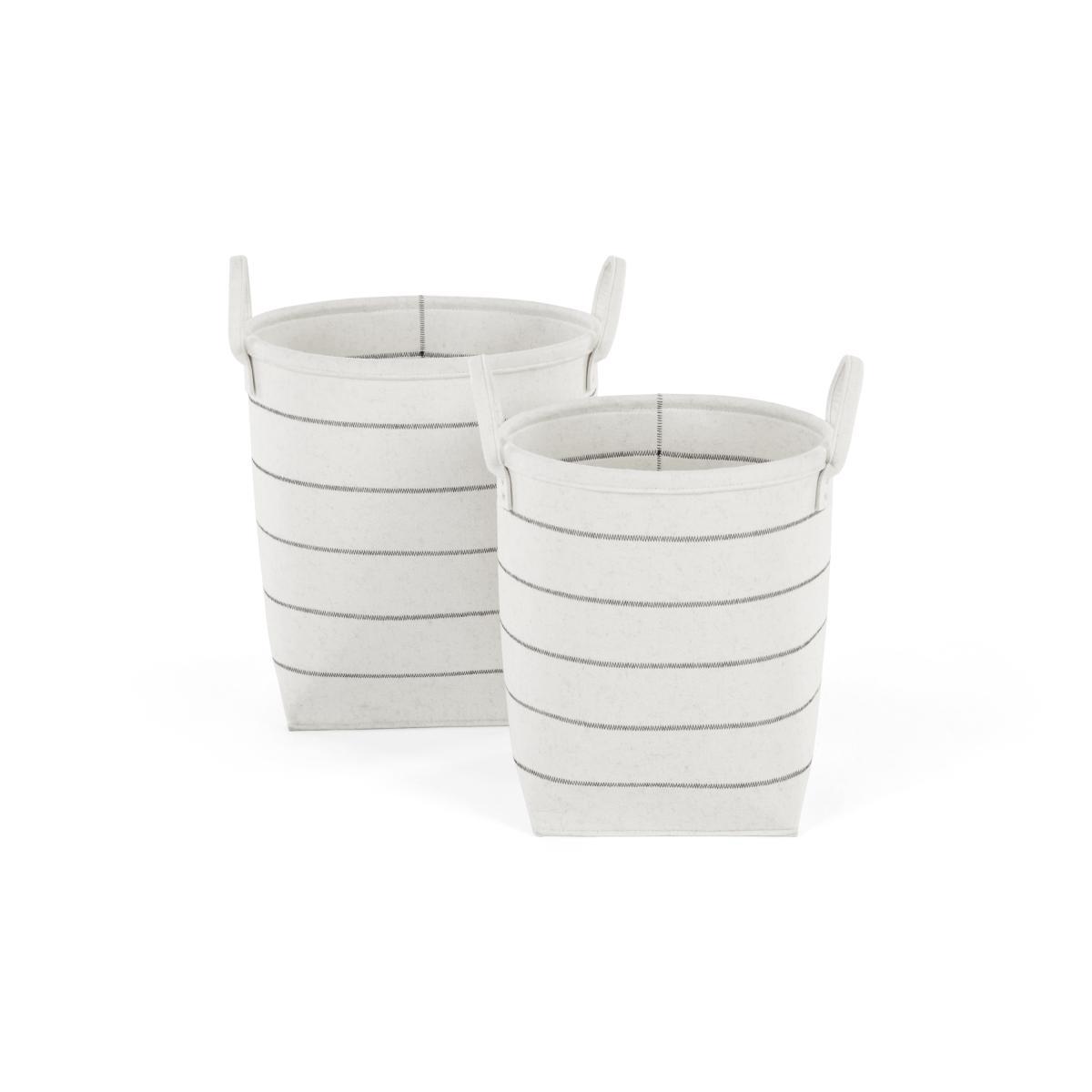 Millon Set of 2 Felt Stripe Laundry Baskets, Off White – image 2