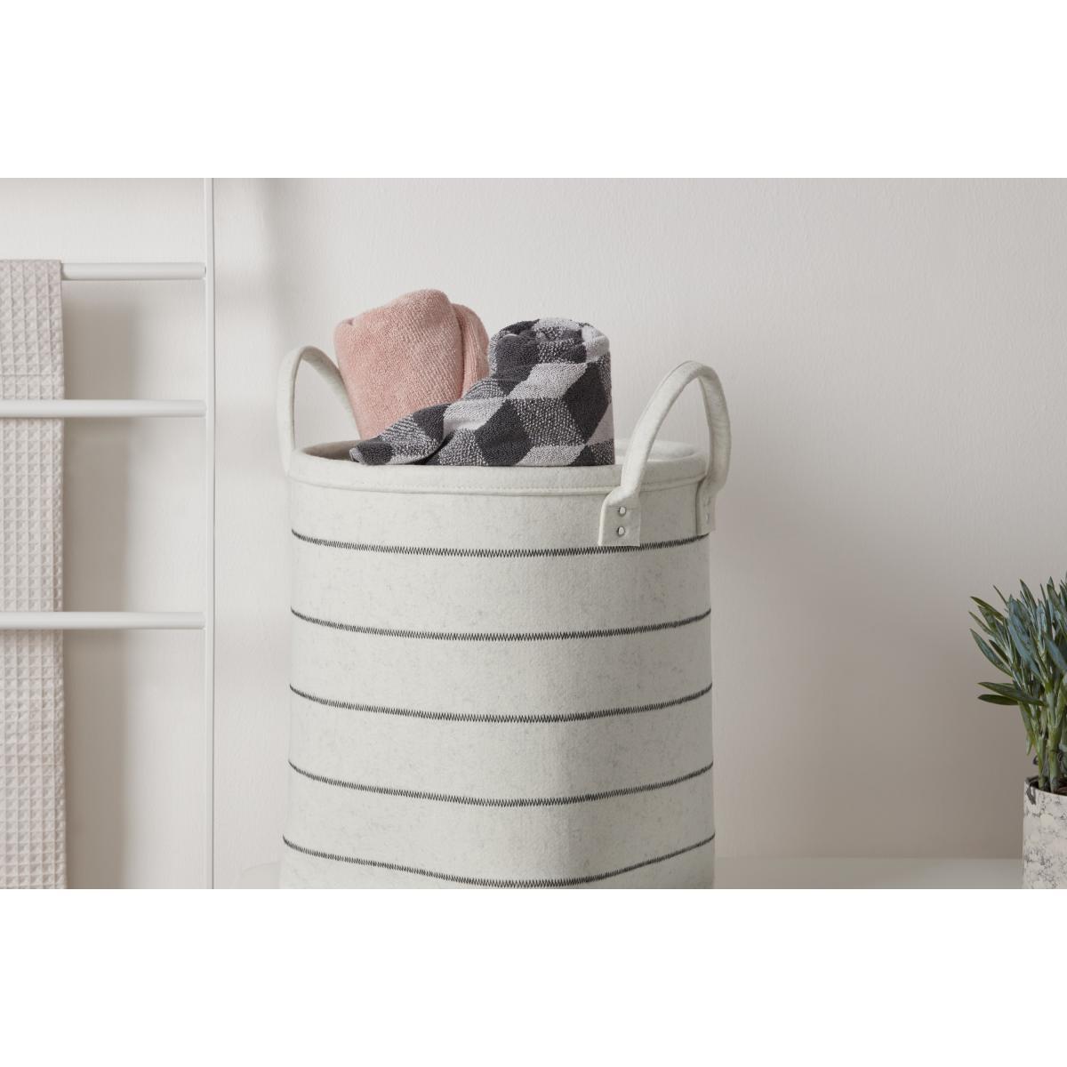 Millon Set of 2 Felt Stripe Laundry Baskets, Off White – image 4