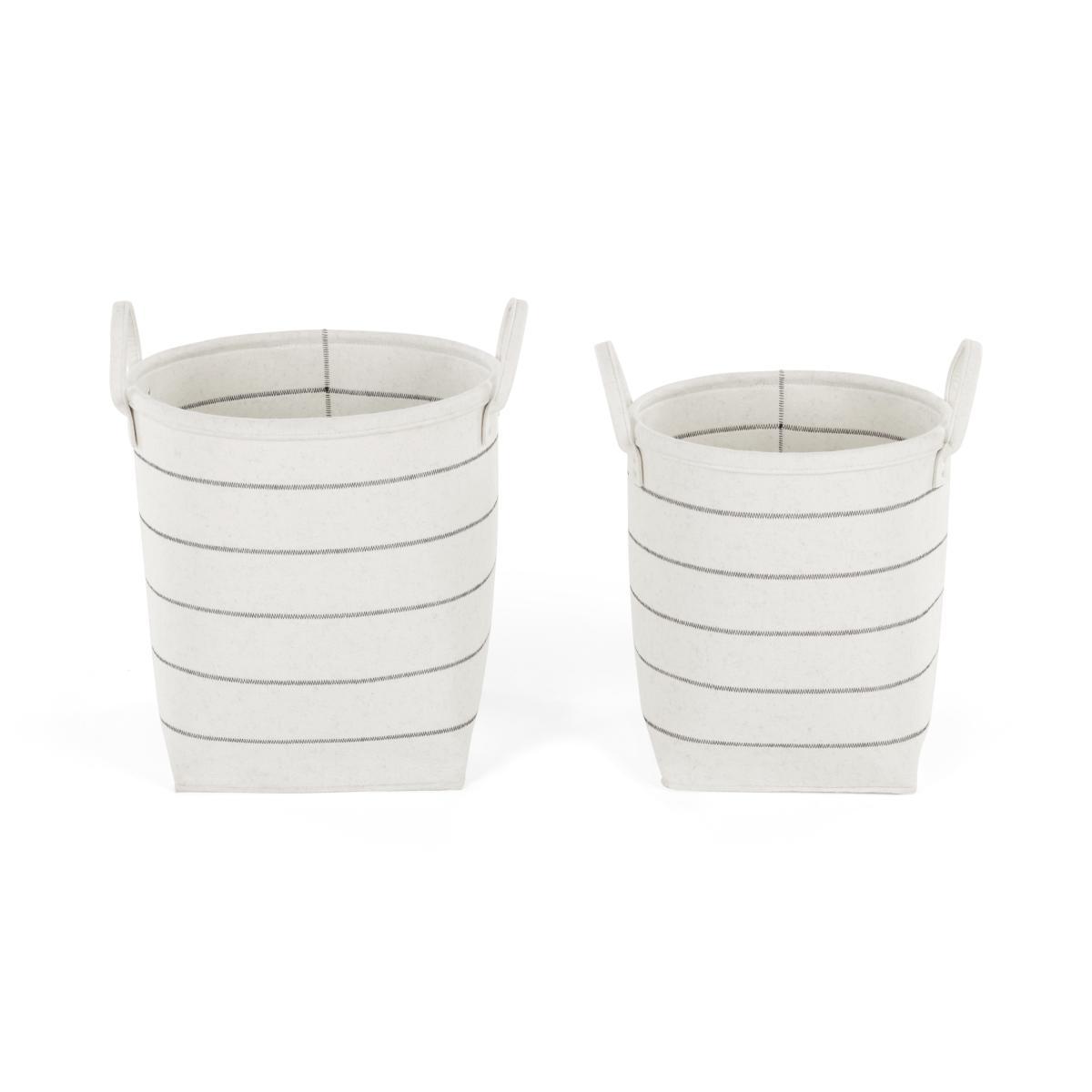 Millon Set of 2 Felt Stripe Laundry Baskets, Off White – image 7