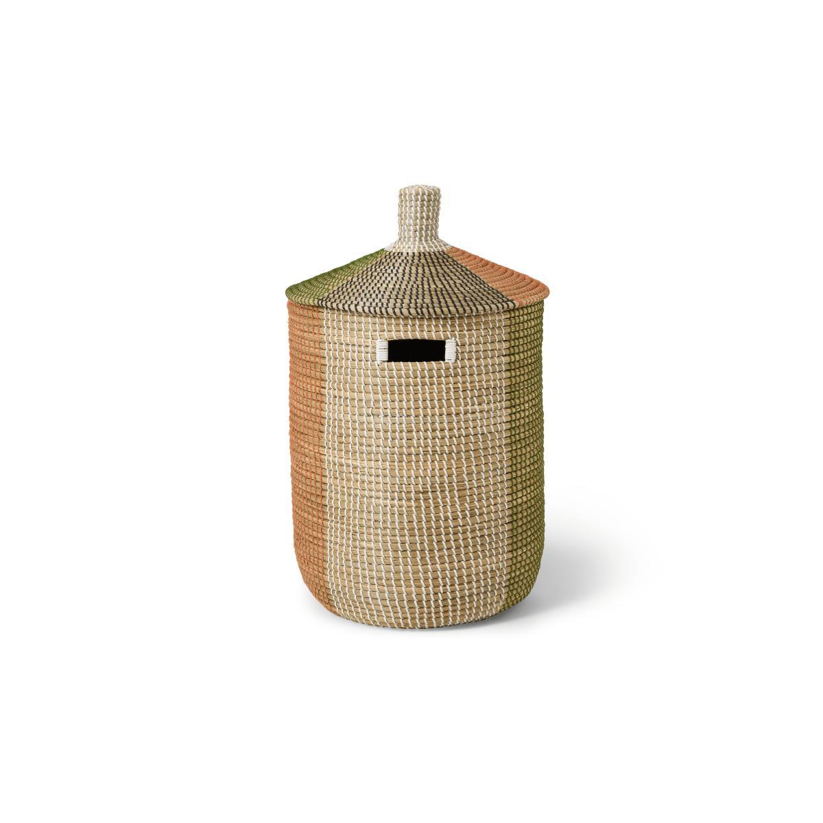 Havana Laundry Basket, Burnt Orange & Khaki Green Natural Seagrass – image 2