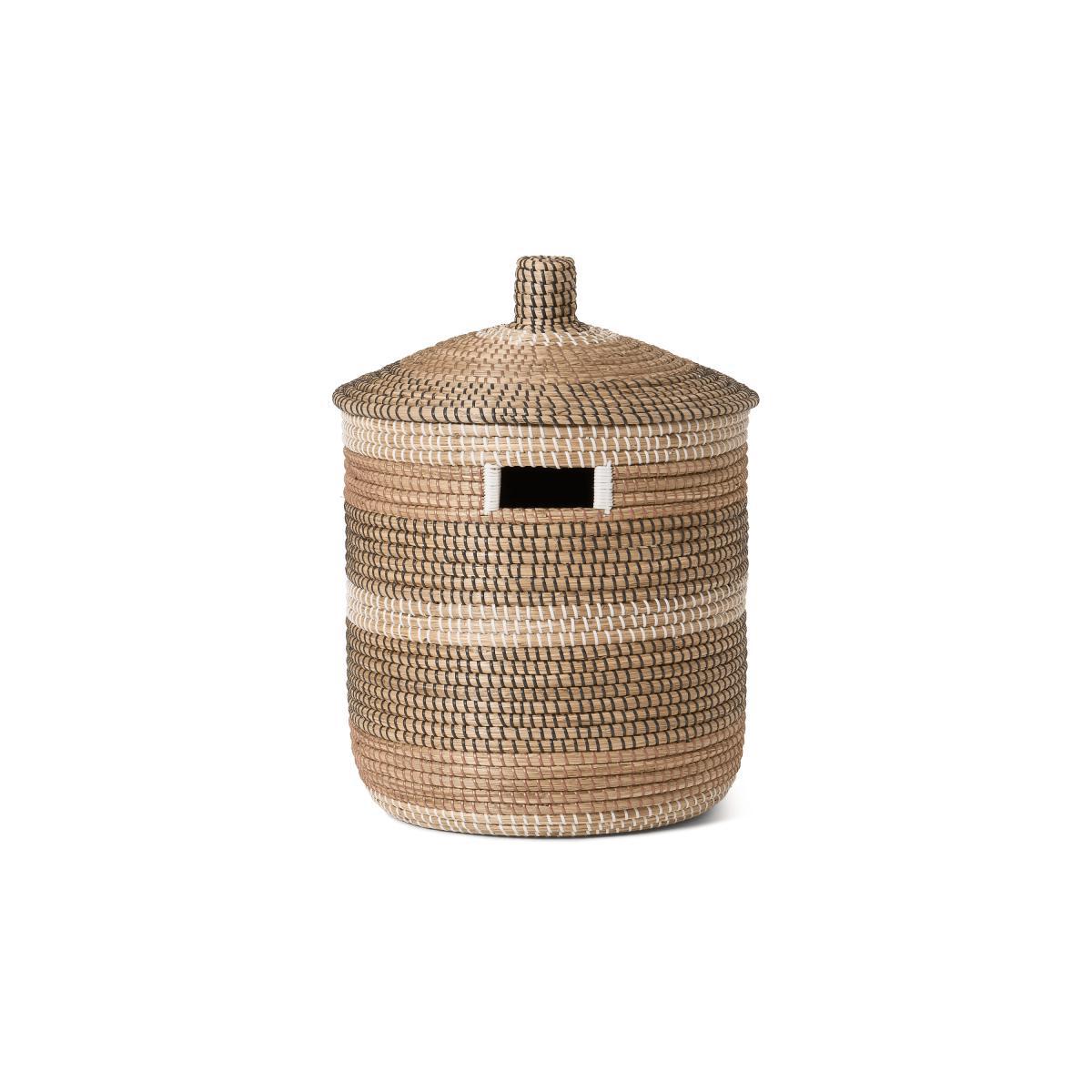 Charra Striped Laundry Basket, Black & White Natural Seagrass – image 2