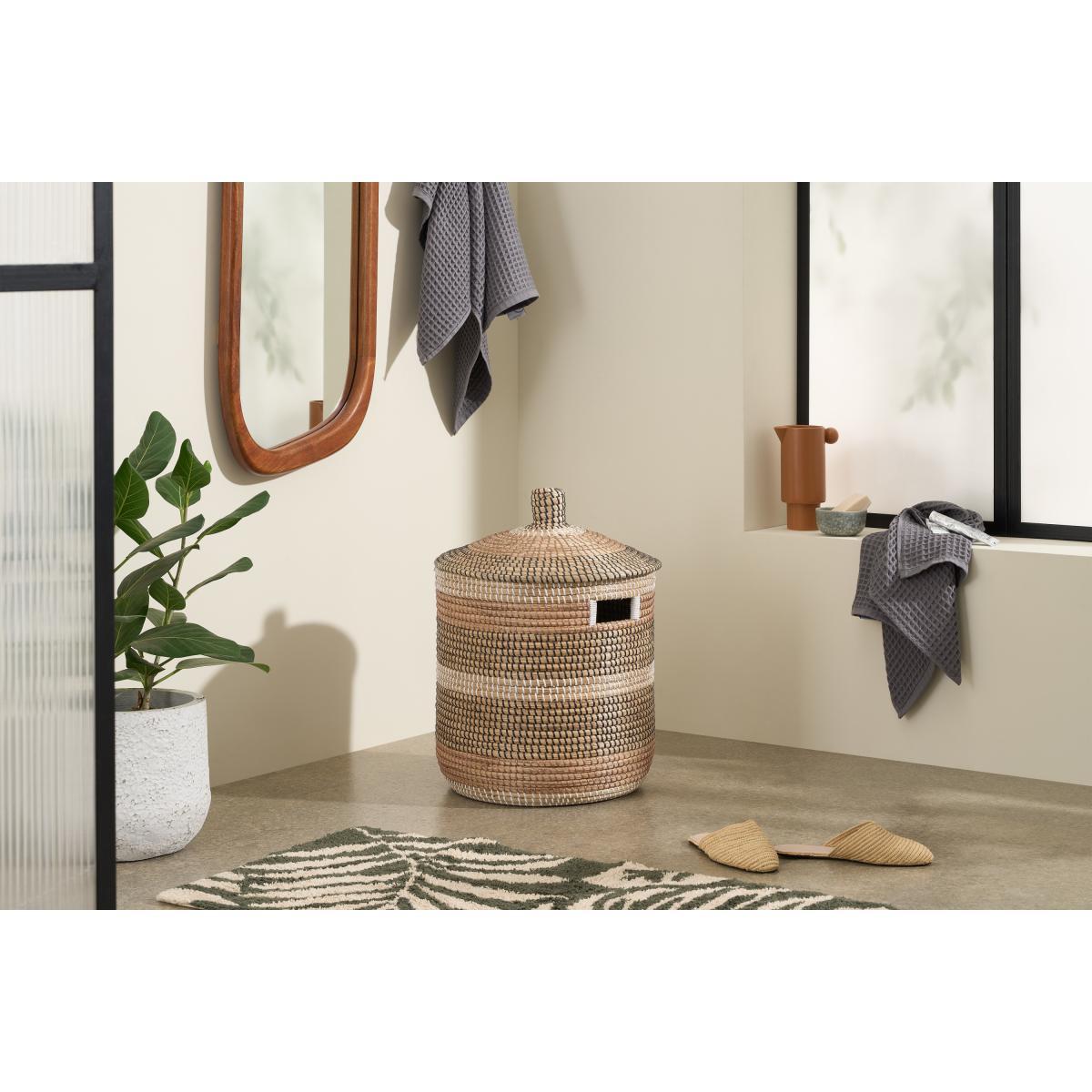 Charra Striped Laundry Basket, Black & White Natural Seagrass – image 3