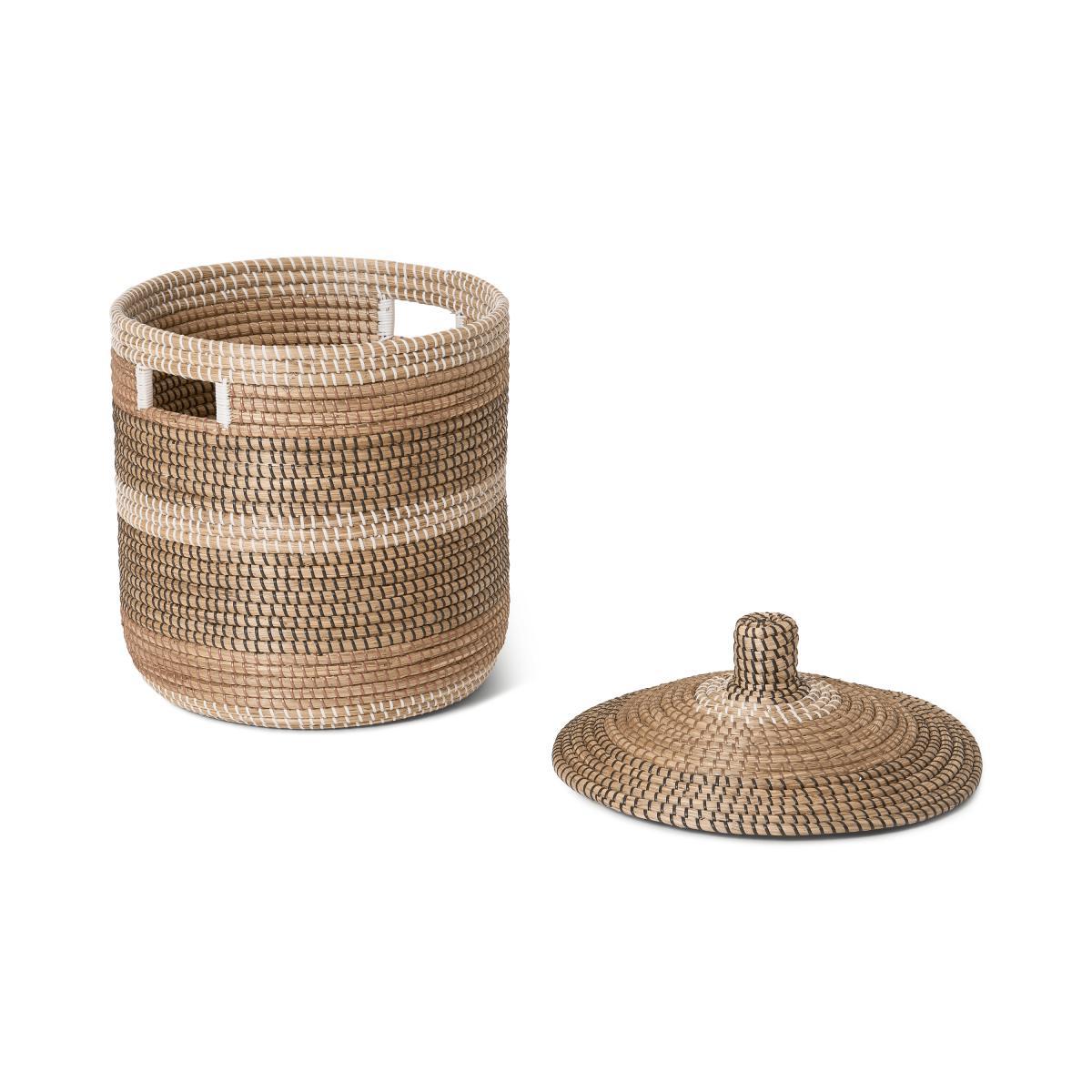 Charra Striped Laundry Basket, Black & White Natural Seagrass – image 5