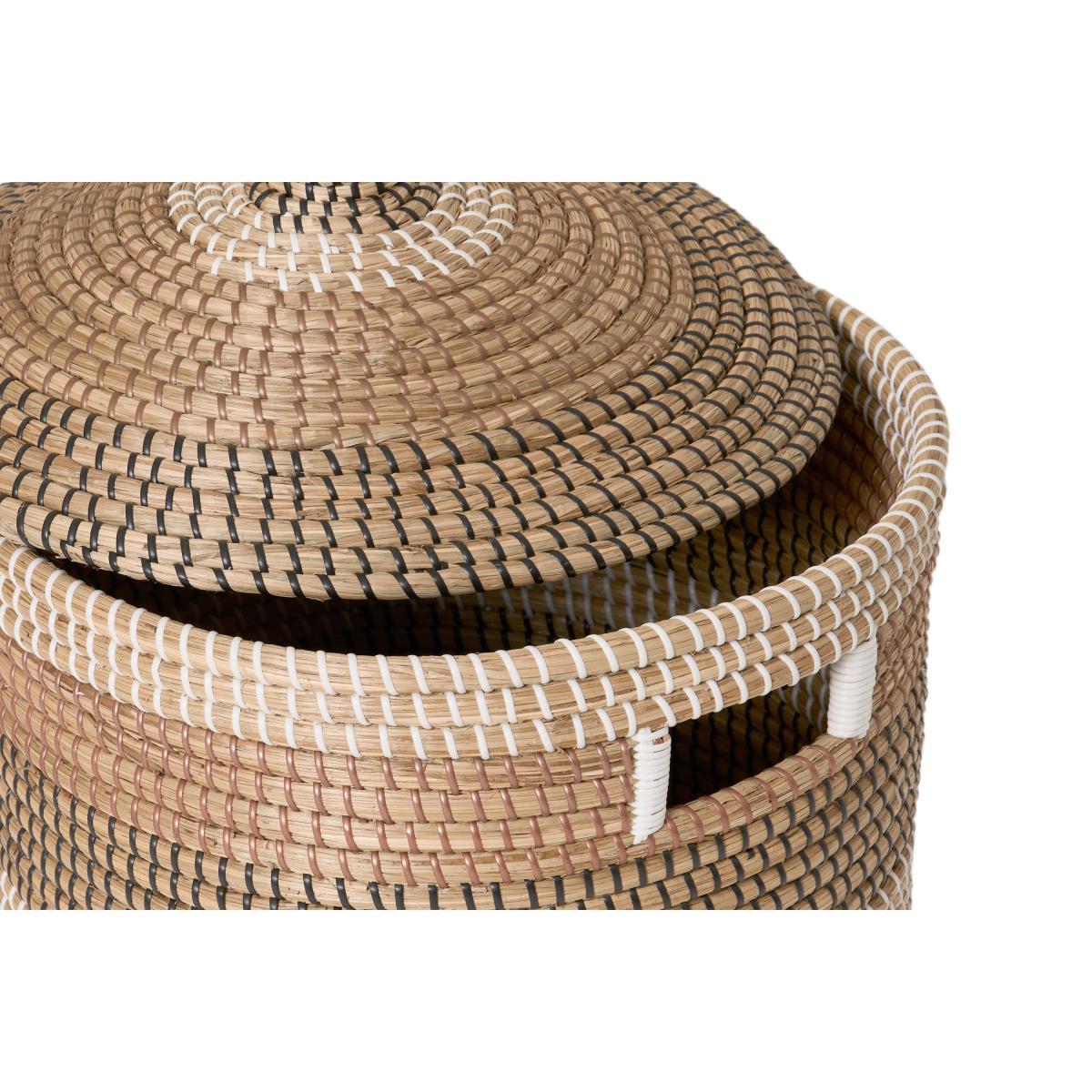 Charra Striped Laundry Basket, Black & White Natural Seagrass – image 6