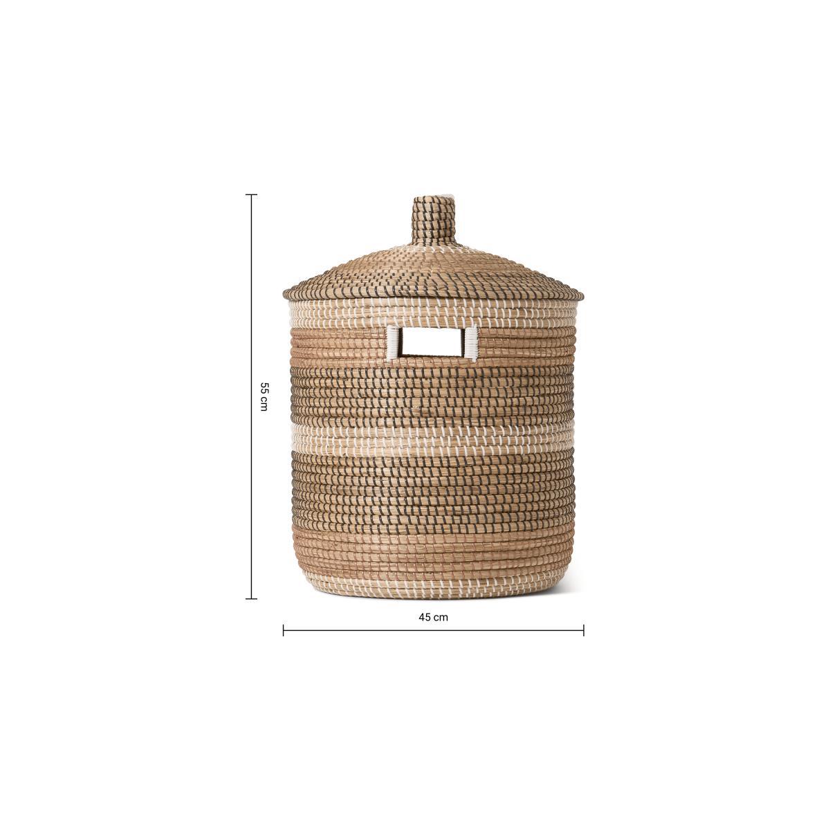 Charra Striped Laundry Basket, Black & White Natural Seagrass – image 8