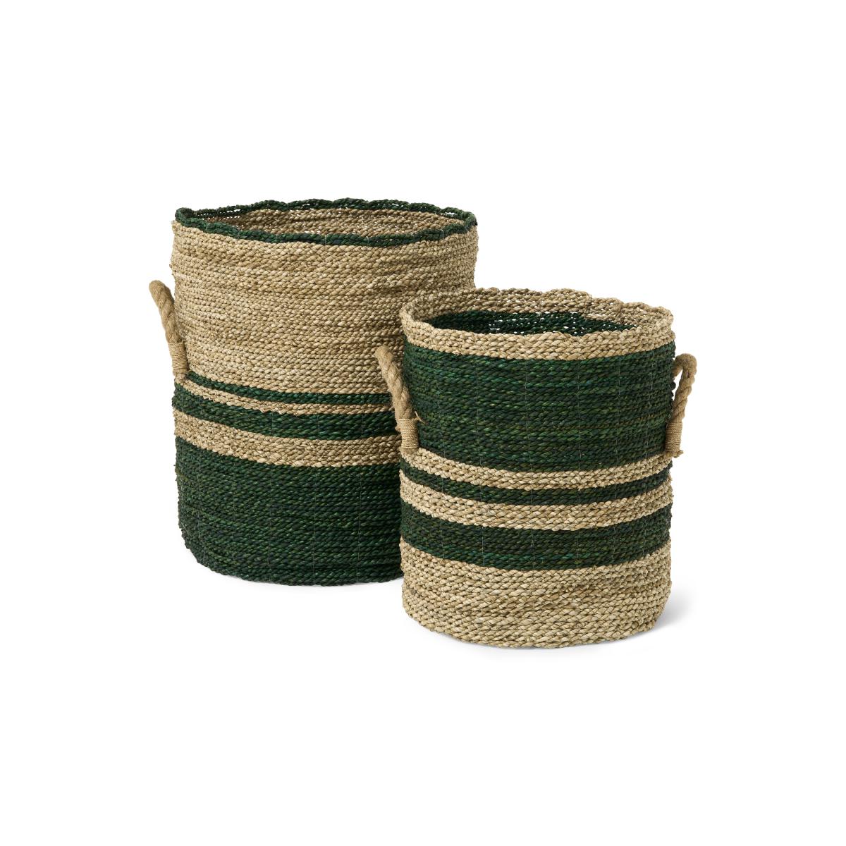 Nelly Set of 2 Striped Baskets, Green Seagrass – image 2