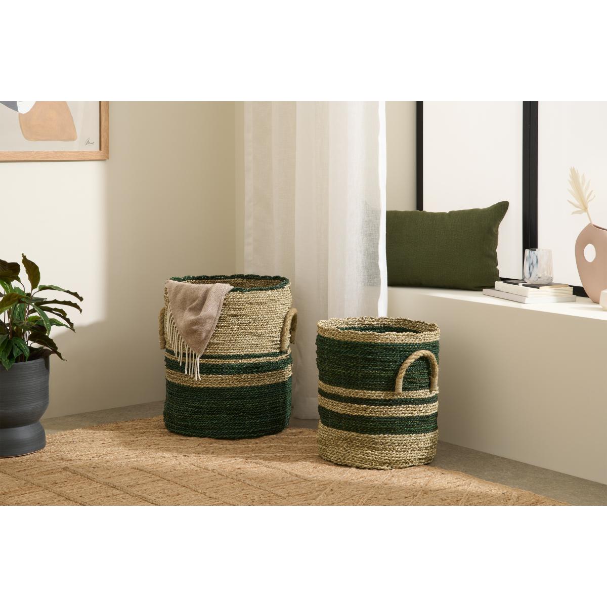 Nelly Set of 2 Striped Baskets, Green Seagrass – image 3