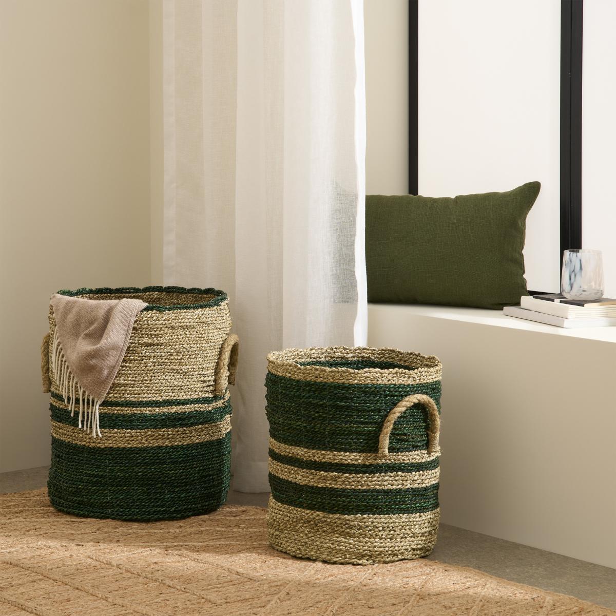 Nelly Set of 2 Striped Baskets, Green Seagrass – image 9
