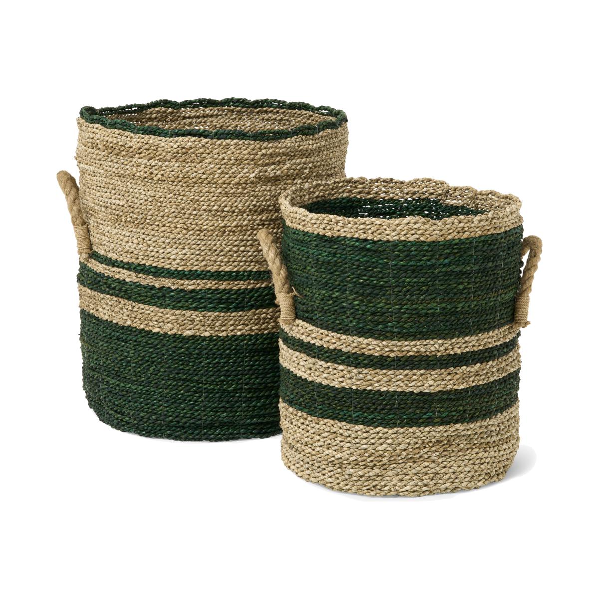 Nelly Set of 2 Striped Baskets, Green Seagrass – image 1