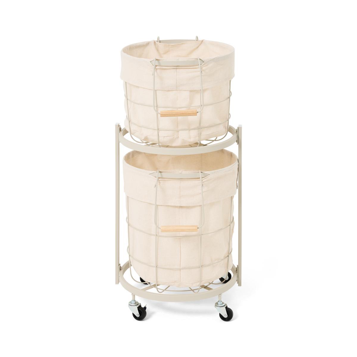 Lucia Set of 2 Stackable Laundry Baskets & Cart, Warm Grey – image 2