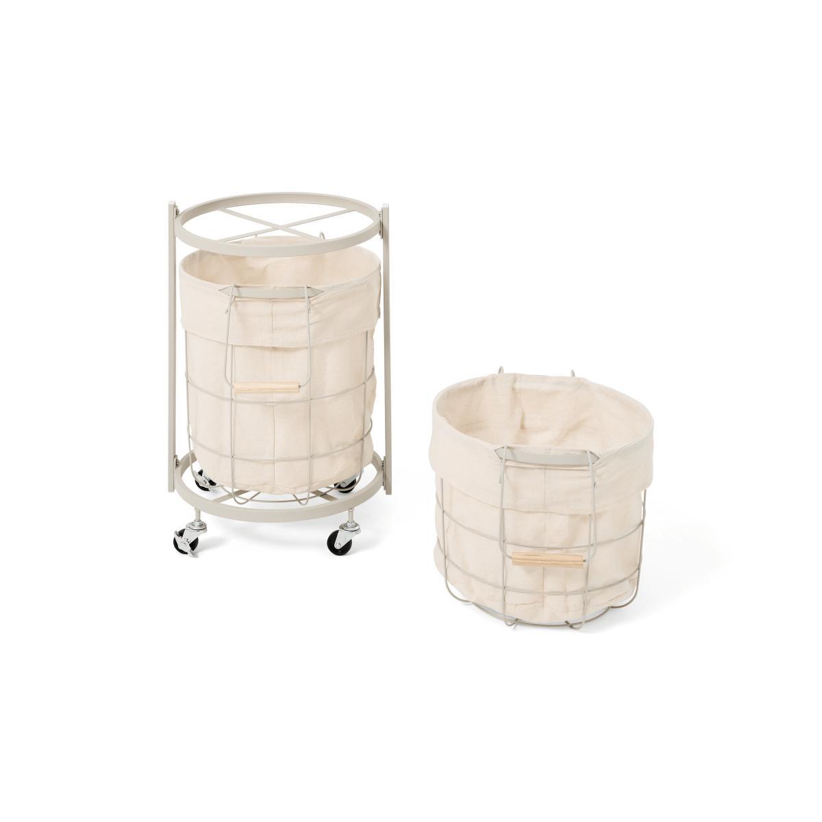 Lucia Set of 2 Stackable Laundry Baskets & Cart, Warm Grey – image 3