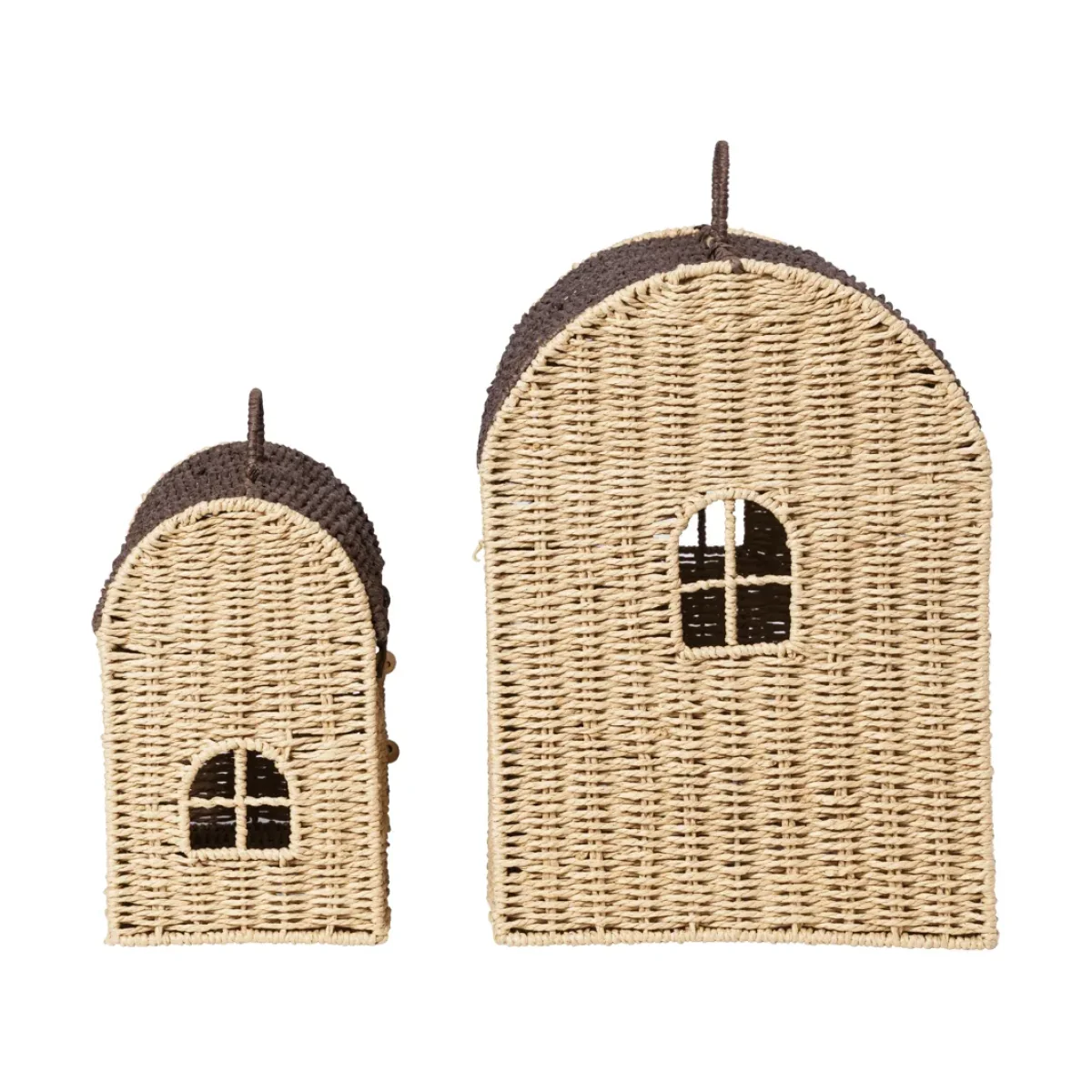 Ferm Living Casu house-shaped storage baskets 2 pieces Natural-dark brown – image 2