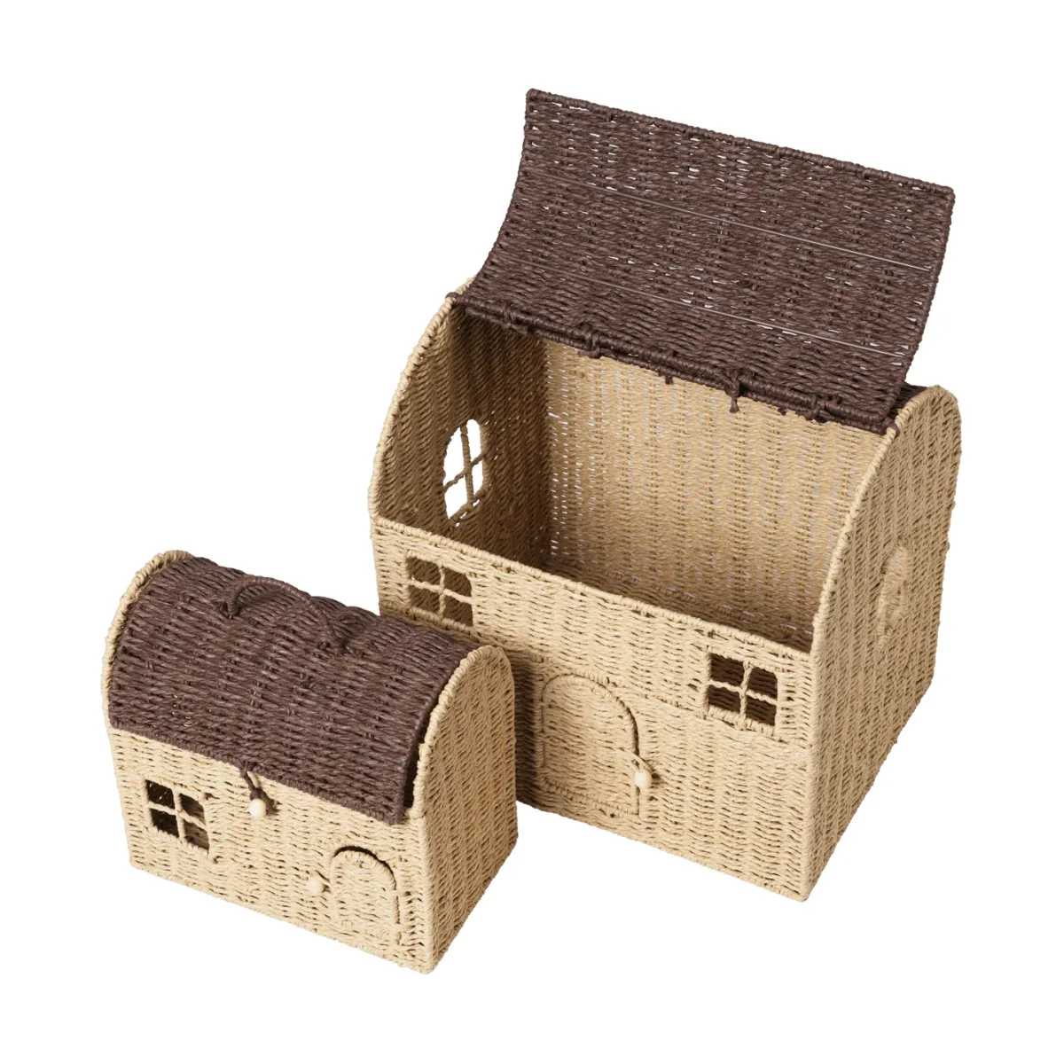 Ferm Living Casu house-shaped storage baskets 2 pieces Natural-dark brown – image 3