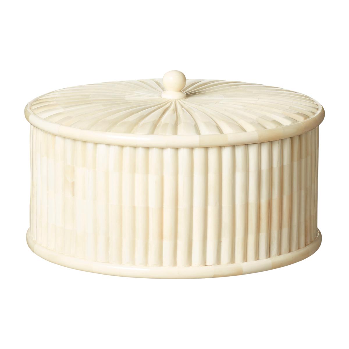 Decimus Round Bone Box With Lid - Ivory White – image 1
