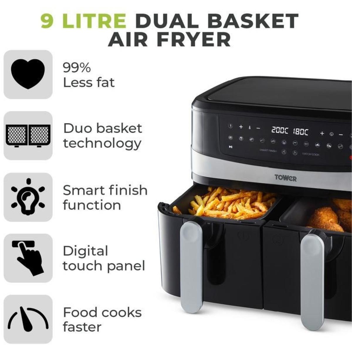 Tower T17088 Vortx 9L 12-In-1 Dual Basket Air Fryer - Black – image 3