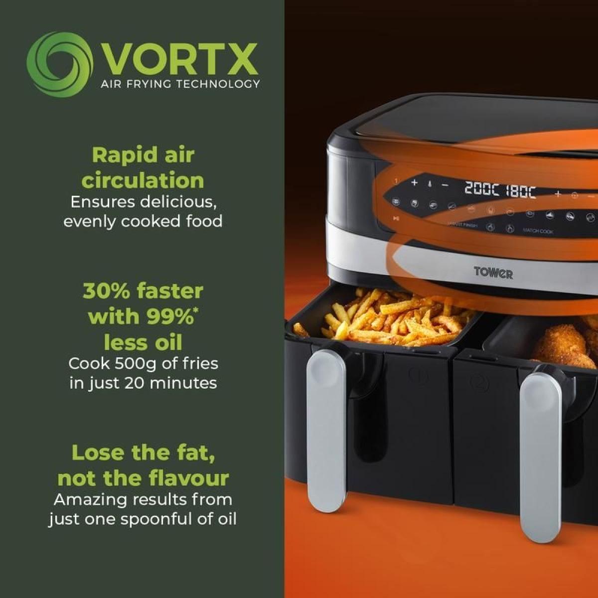 Tower T17088 Vortx 9L 12-In-1 Dual Basket Air Fryer - Black – image 7