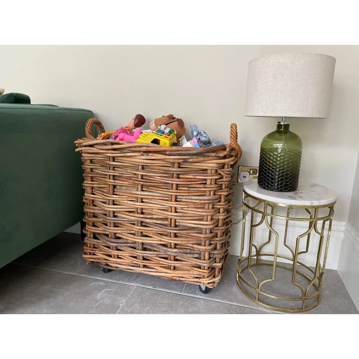 Wovenhill Bamboo Rattan Rectangle Storage Log Basket with Wheels and Hoop Handles – image 11