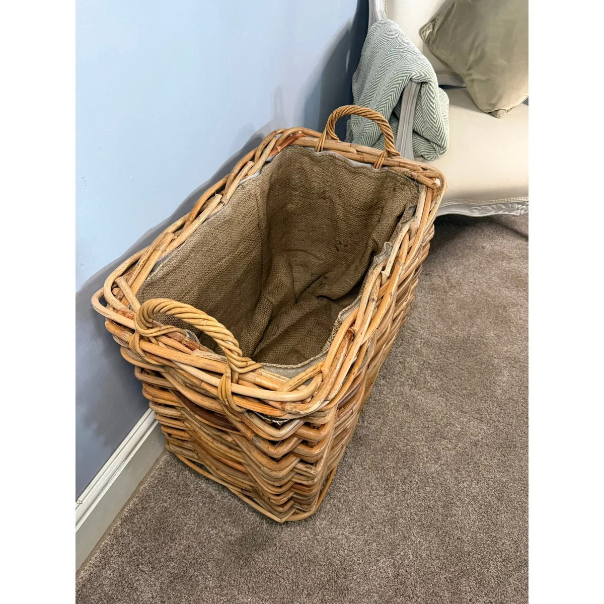 Wovenhill Bamboo Rattan Rectangle Storage Log Basket with Wheels and Hoop Handles – image 3