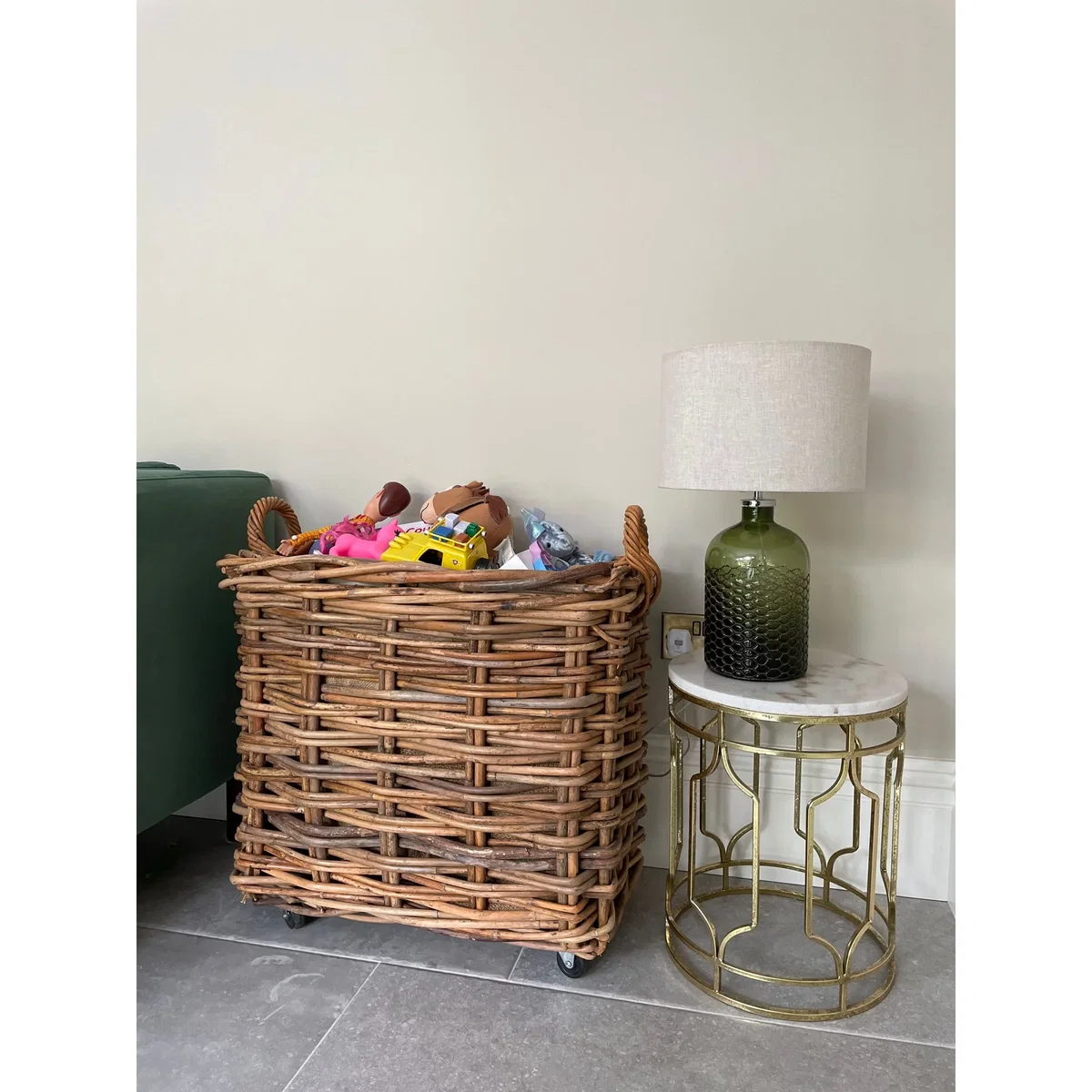 Wovenhill Bamboo Rattan Rectangle Storage Log Basket with Wheels and Hoop Handles – image 5