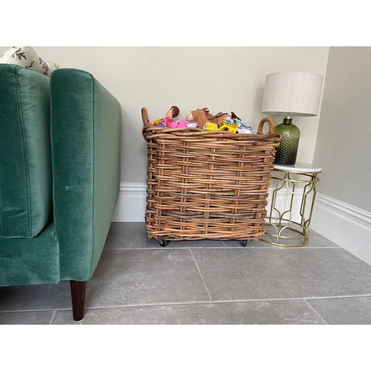 Wovenhill Bamboo Rattan Rectangle Storage Log Basket with Wheels and Hoop Handles – image 7