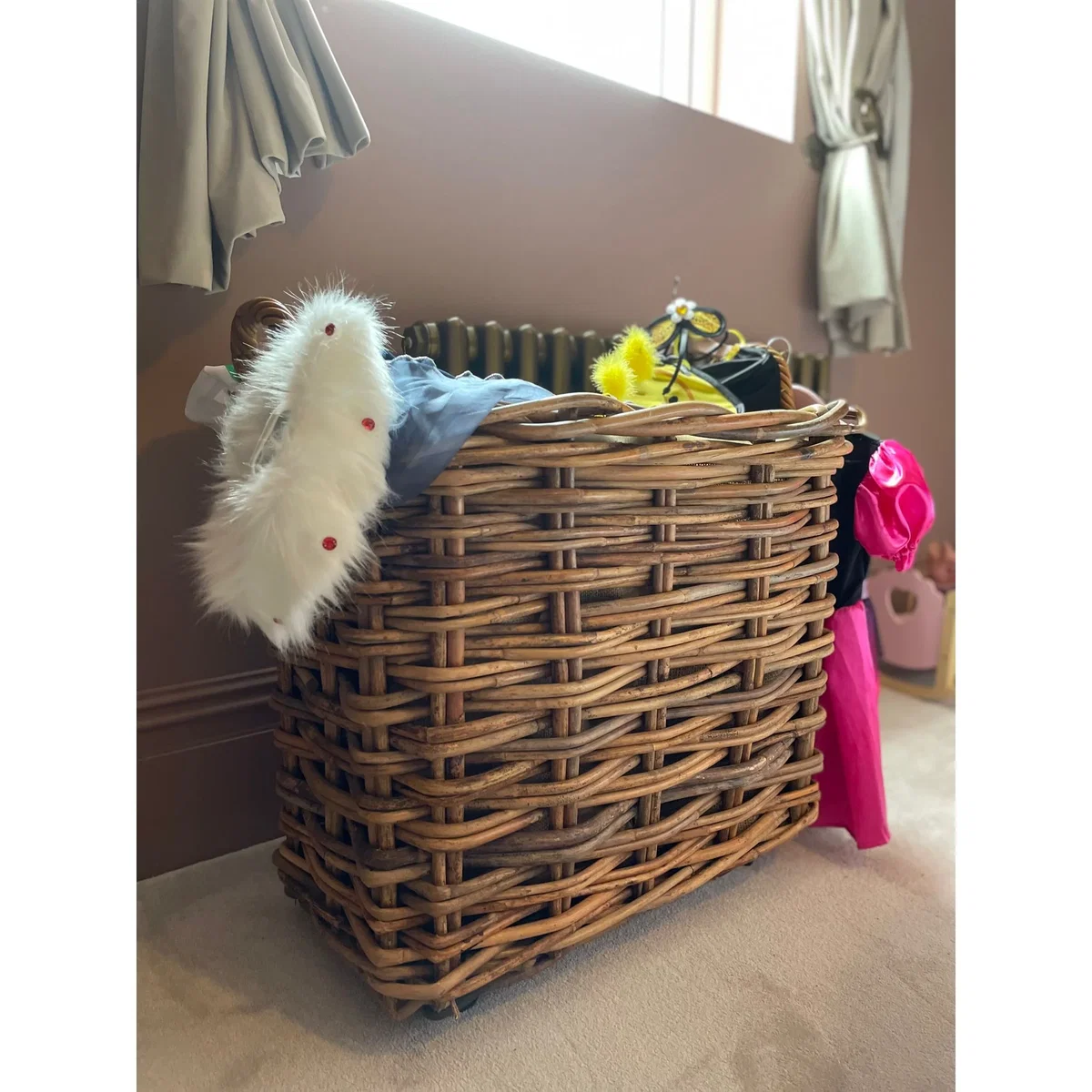 Wovenhill Bamboo Rattan Rectangle Storage Log Basket with Wheels and Hoop Handles – image 9