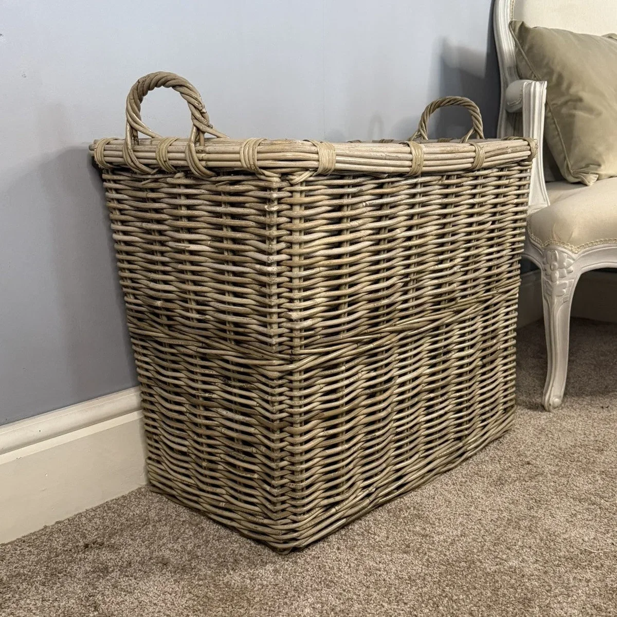 Wovenhill Kubu Rattan Rectangular Log Basket with Hoop Handles – image 1