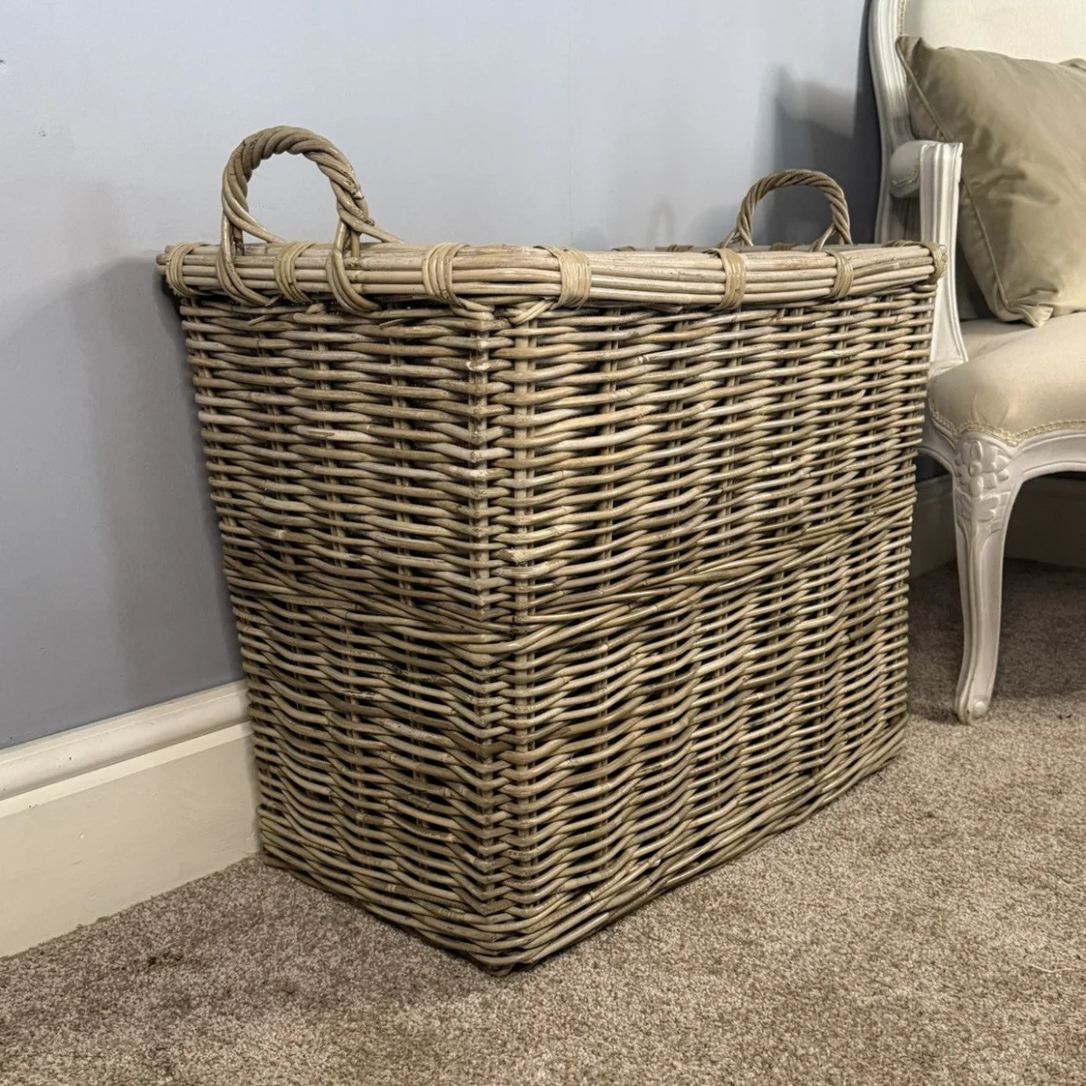 Wovenhill Kubu Rattan Rectangular Log Basket with Hoop Handles – image 1