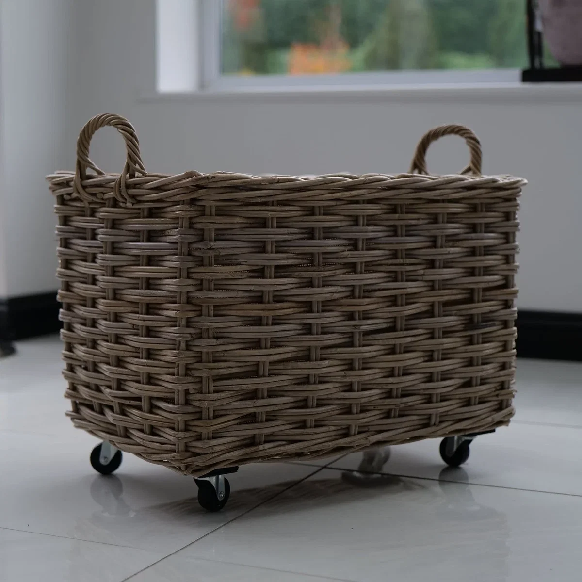 Wovenhill Kubu Rattan Log Baskets with Wheels and Hoop Handles – image 3
