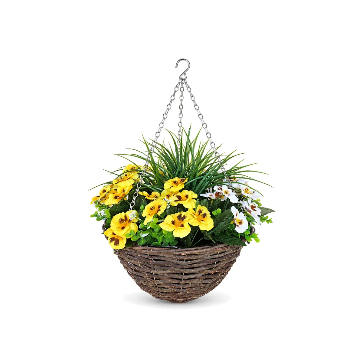 yellow and white pansy basket - yellow and white