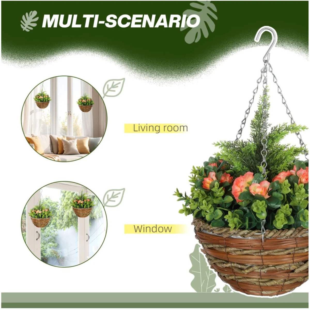 Artificial Hanging Flower Basket Set Lisianthus Decor - Yellow – image 2