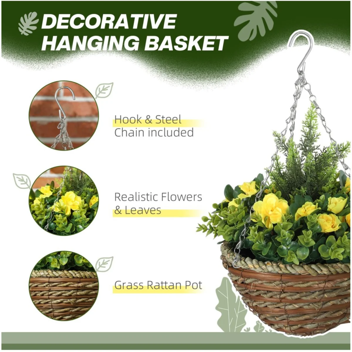 Artificial Hanging Flower Basket Set Lisianthus Decor - Yellow – image 4