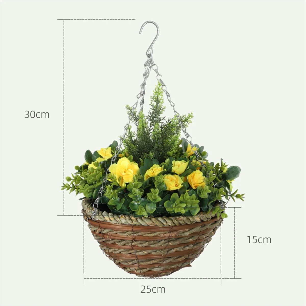 Artificial Hanging Flower Basket Set Lisianthus Decor - Yellow – image 5