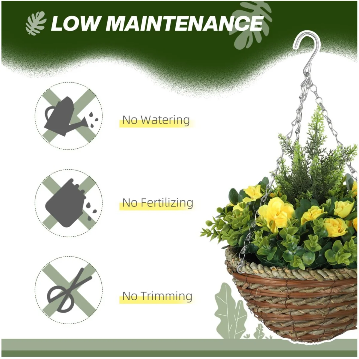 Artificial Hanging Flower Basket Set Lisianthus Decor - Yellow – image 6