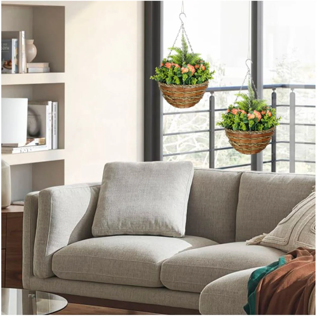 Artificial Hanging Flower Basket Set Lisianthus Decor - Yellow – image 8