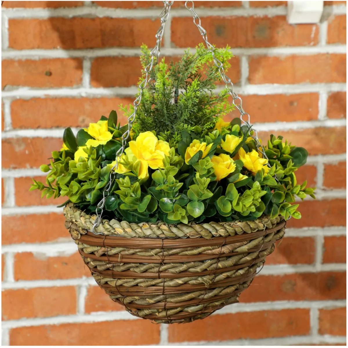 Artificial Hanging Flower Basket Set Lisianthus Decor - Yellow – image 9