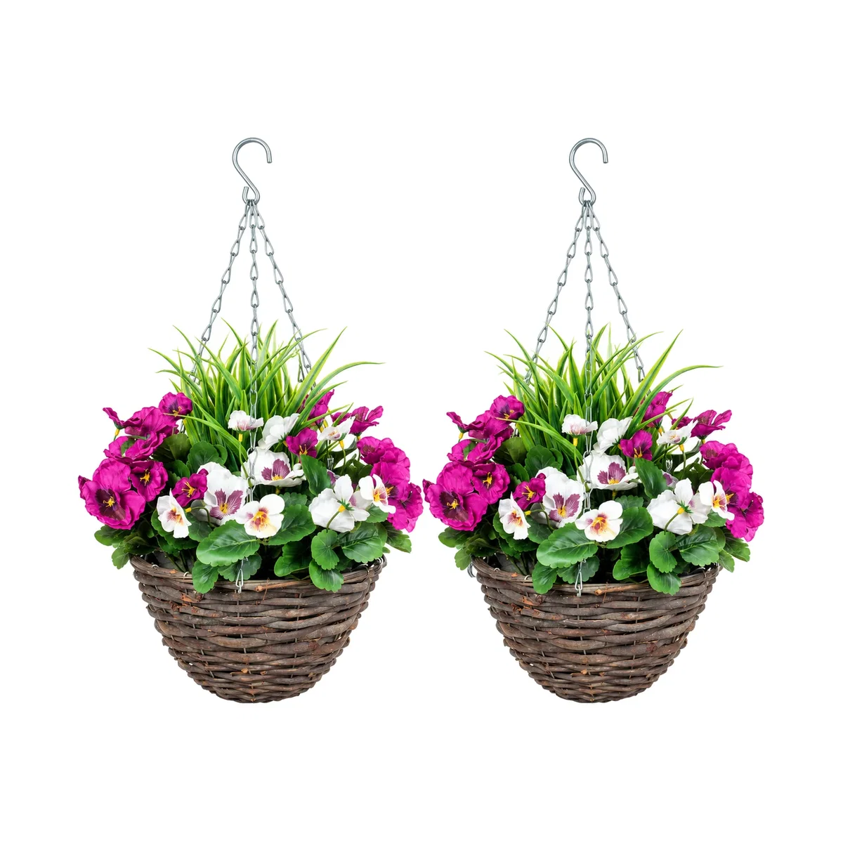 Purple and White Pansy Basket - Purple and White