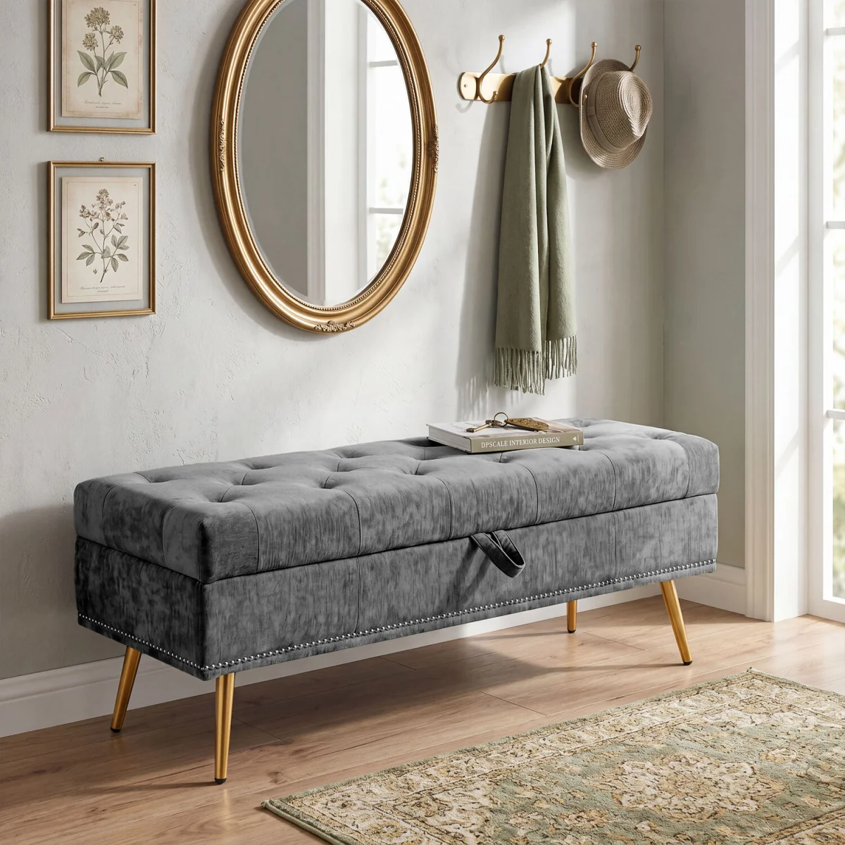 HOMCOM Storage Ottoman, Chenille Ottoman Storage Box - Grey – image 2
