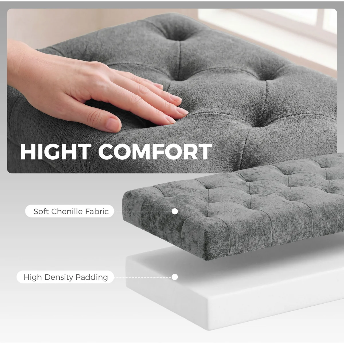 HOMCOM Storage Ottoman, Chenille Ottoman Storage Box - Grey – image 6