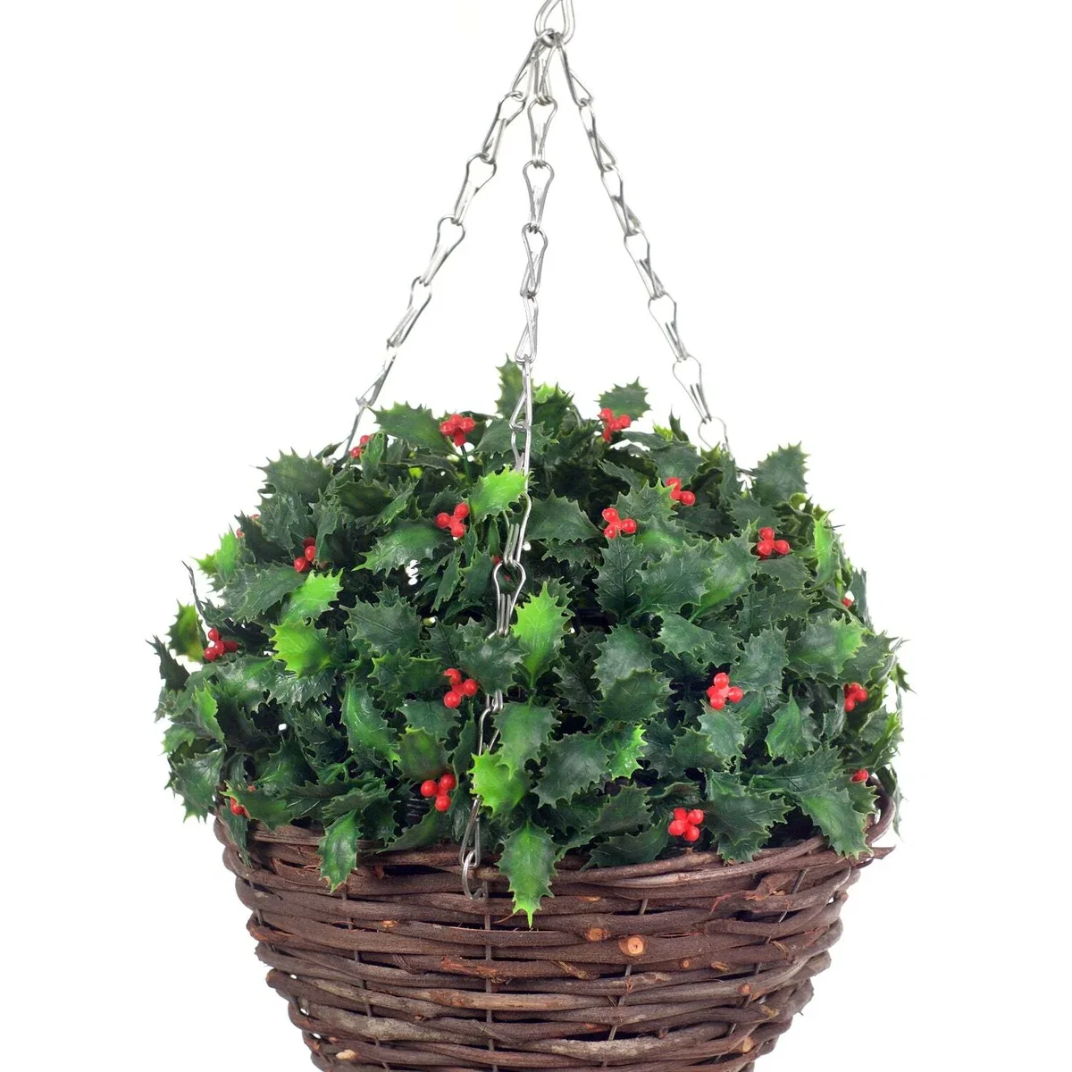 Best Artificial 28cm holly basket - Green – image 2