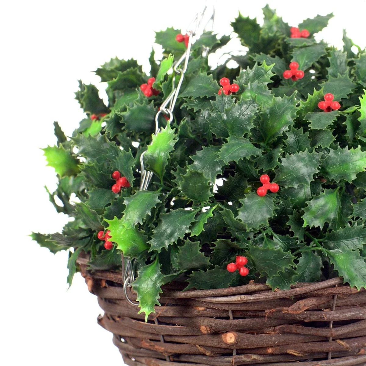 Best Artificial 28cm holly basket - Green – image 3