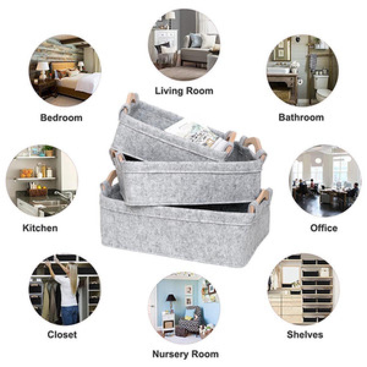 Felt Fabric Storage Basket Box - Grey / 37.5*25.5*13cm3 – image 8