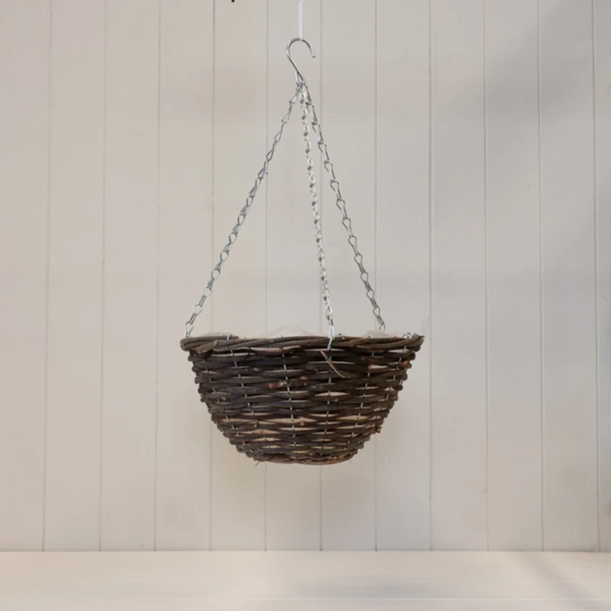 Round Brown Rattan Hanging Basket with clear soft plastic liner - Brown – image 2