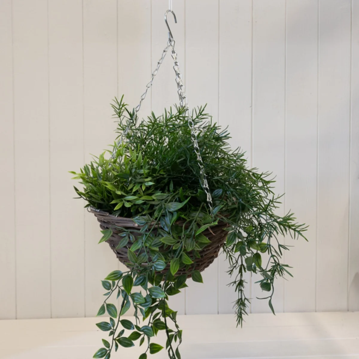 Round Brown Rattan Hanging Basket with clear soft plastic liner - Brown – image 1
